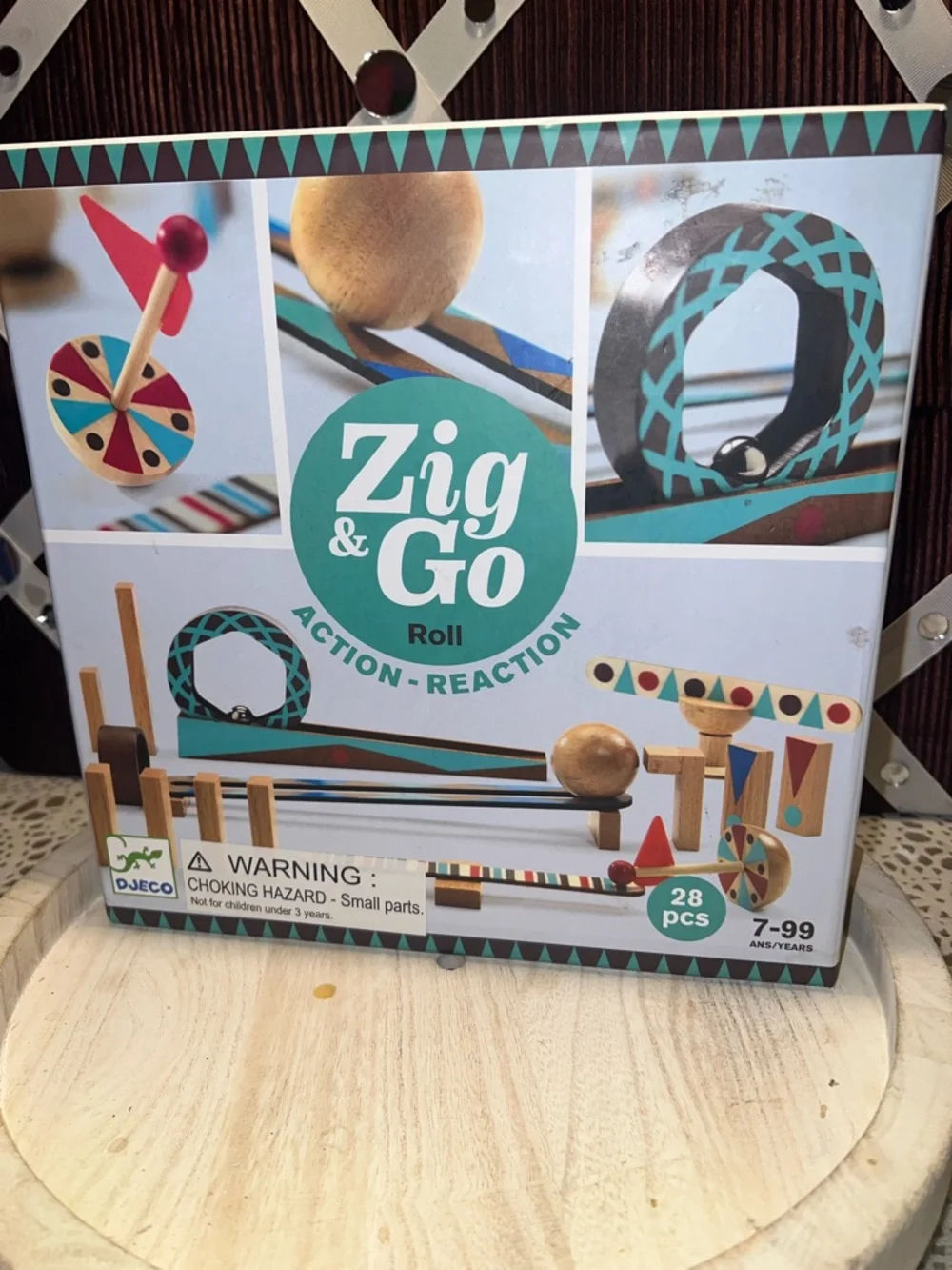 Zig & Go Roll Action-Reaction Kids Toy - Teal & Natural Wood